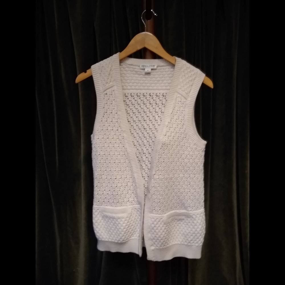 Vintage Pendleton Cream Sleeveless Open Front Sweater Vest Size M Petite